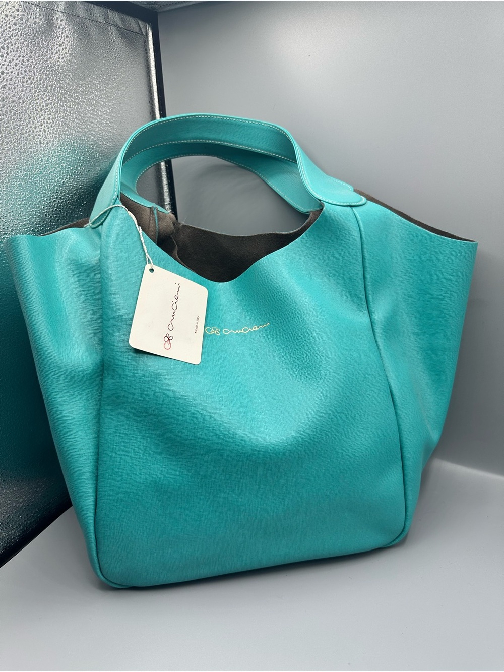 Cruciani Turquoise Tote Bag